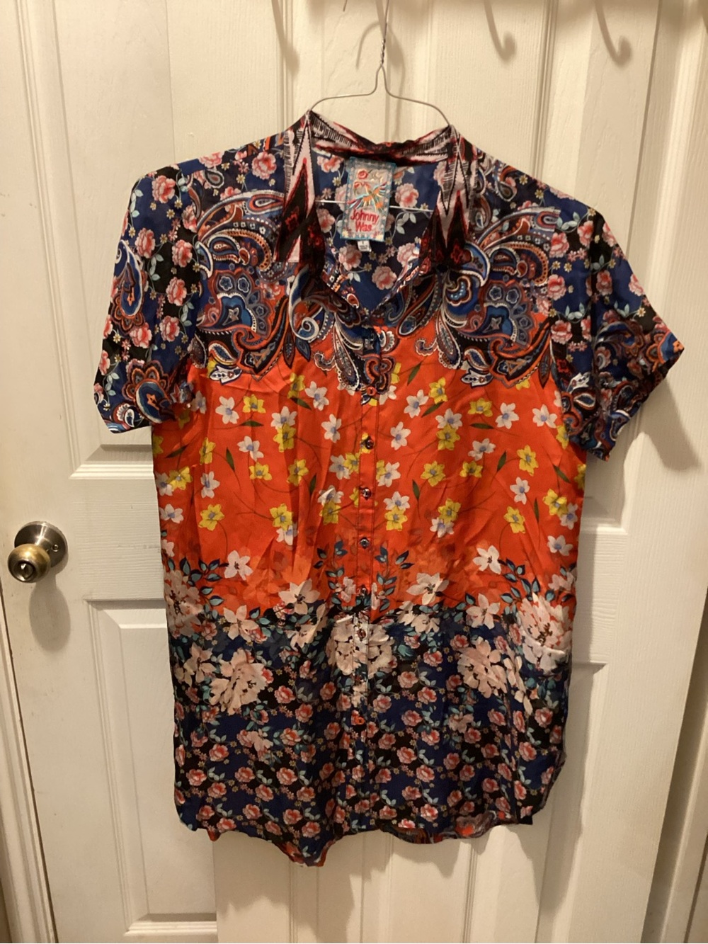 Johnny Was 100% silk Paisley Button-Up Blouse